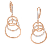 Diamonique Triple Circle Dangle 2" Earrings, Rose gold-plated Sterling Silver